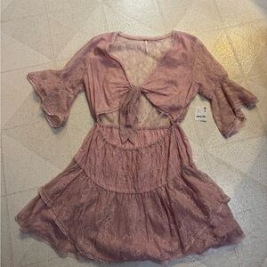Free People La La Lace mini dress pink